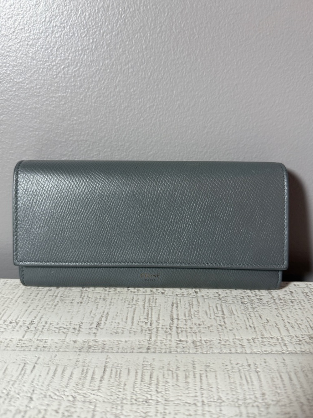 Celine Slate Gray Textured Leather Wallet Clutch